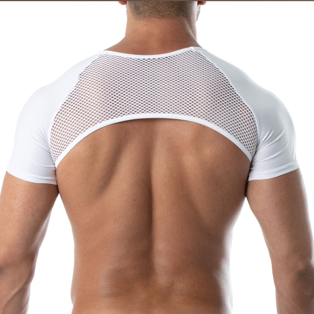 TOF Paris Chest Full Harness Mesh White Crop Top Rave Disco Fetish GoGo Sz M NWT - Picture 5 of 10